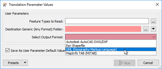 Using the restricted options for Output Format